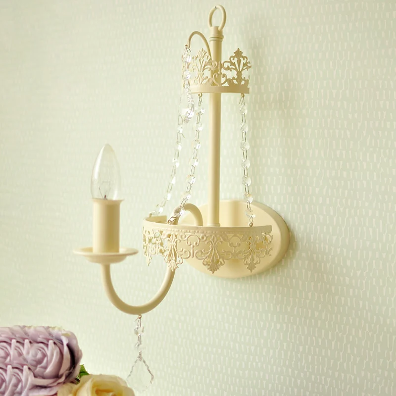 Metalen bel/kaars wandlamp, moderne 1-lichts schanslamp met kristallen kraal en zwanenhalsarm geel Clearhalo