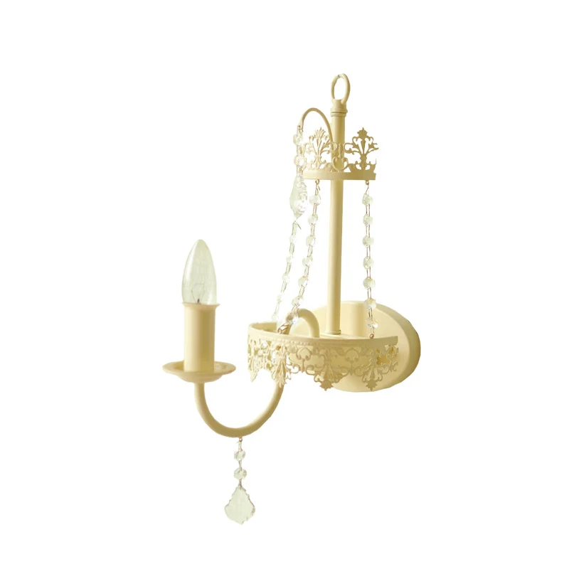 Metalen bel/kaars wandlamp, moderne 1-lichts schanslamp met kristallen kraal en zwanenhalsarm geel Clearhalo
