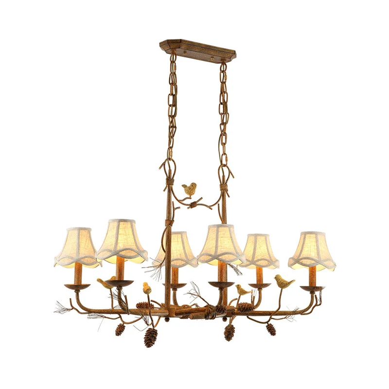 Metalen Bell Shade hangende kroonluchter Country 6-lichts woonkamer hanglamp bruin met lineaire luifel Clearhalo