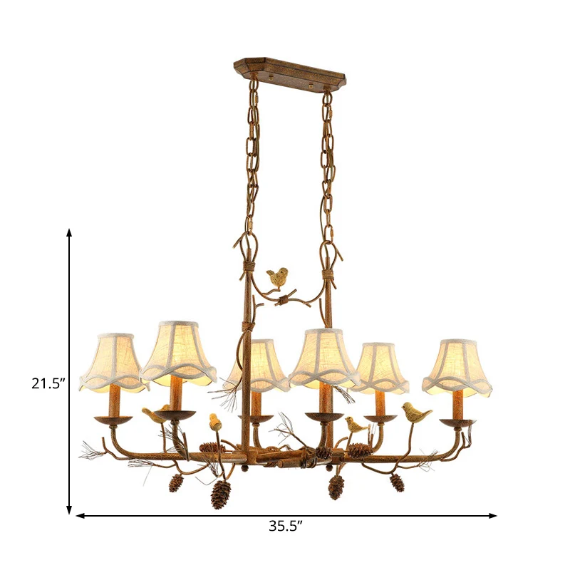 Metalen Bell Shade hangende kroonluchter Country 6-lichts woonkamer hanglamp bruin met lineaire luifel Clearhalo