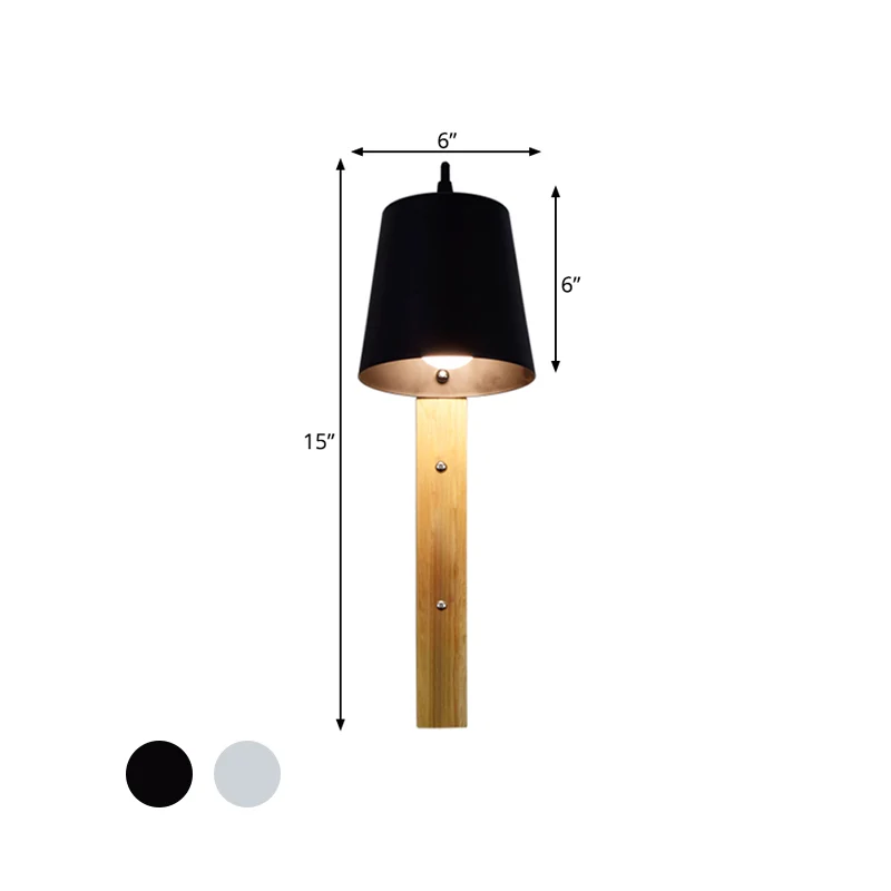 Metalen Bell-wandlamp Modern 1-kops zwart/wit schanslamp met rechthoekige houten achterplaat Clearhalo