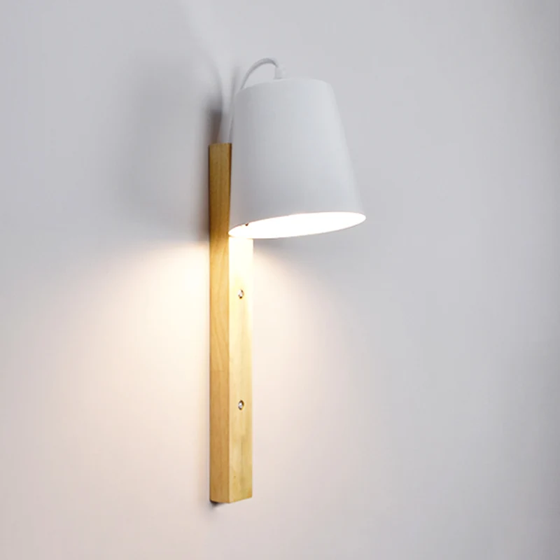 Metalen Bell-wandlamp Modern 1-kops zwart/wit schanslamp met rechthoekige houten achterplaat Clearhalo