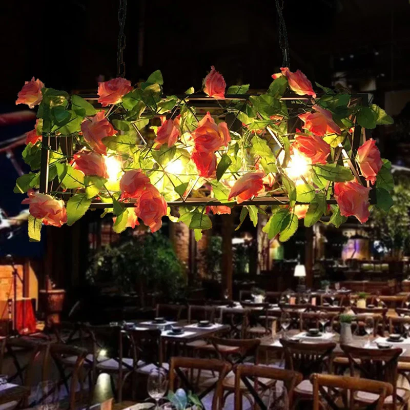 Metalen Black Island hanglamp rechthoekig 4 lampen industriële LED plafond hanglamp met rozendecor Clearhalo