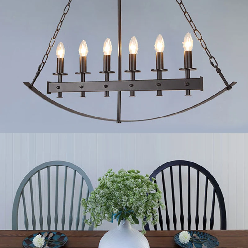 Metalen Black Island Lighting zichtbare lamp 6 lampen Klassieke plafondhanger voor eetkamer Clearhalo