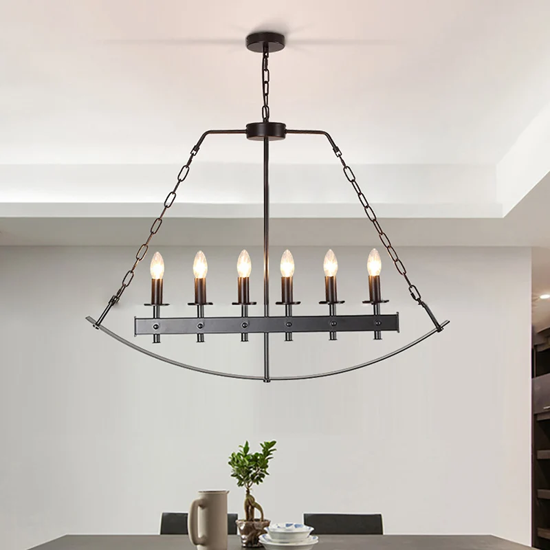Metalen Black Island Lighting zichtbare lamp 6 lampen Klassieke plafondhanger voor eetkamer Clearhalo