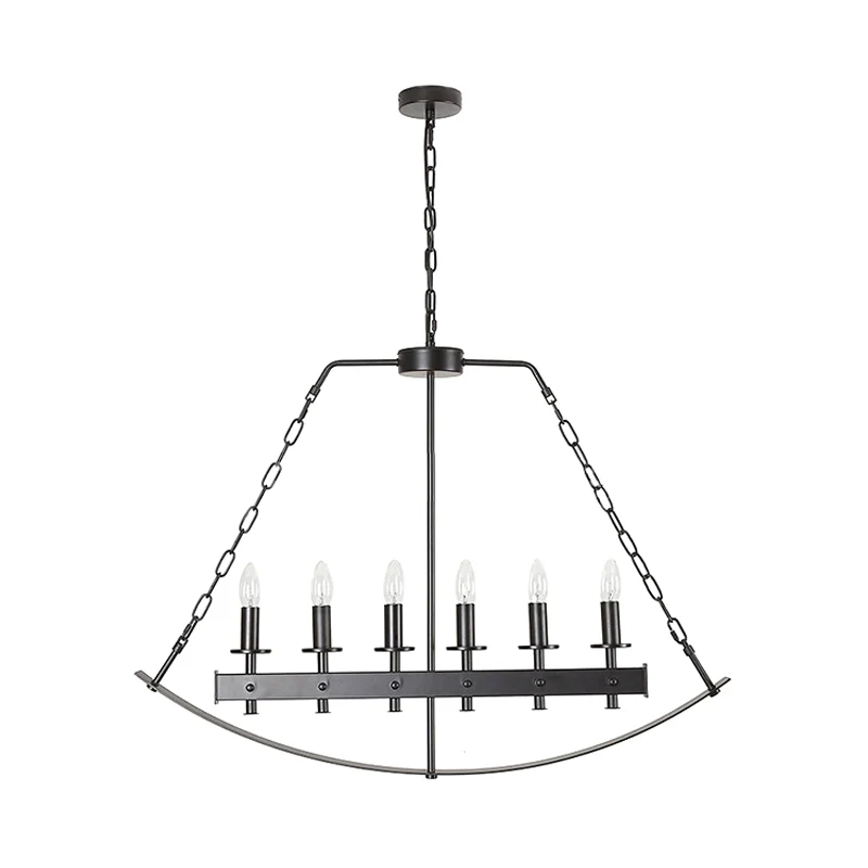Metalen Black Island Lighting zichtbare lamp 6 lampen Klassieke plafondhanger voor eetkamer Clearhalo