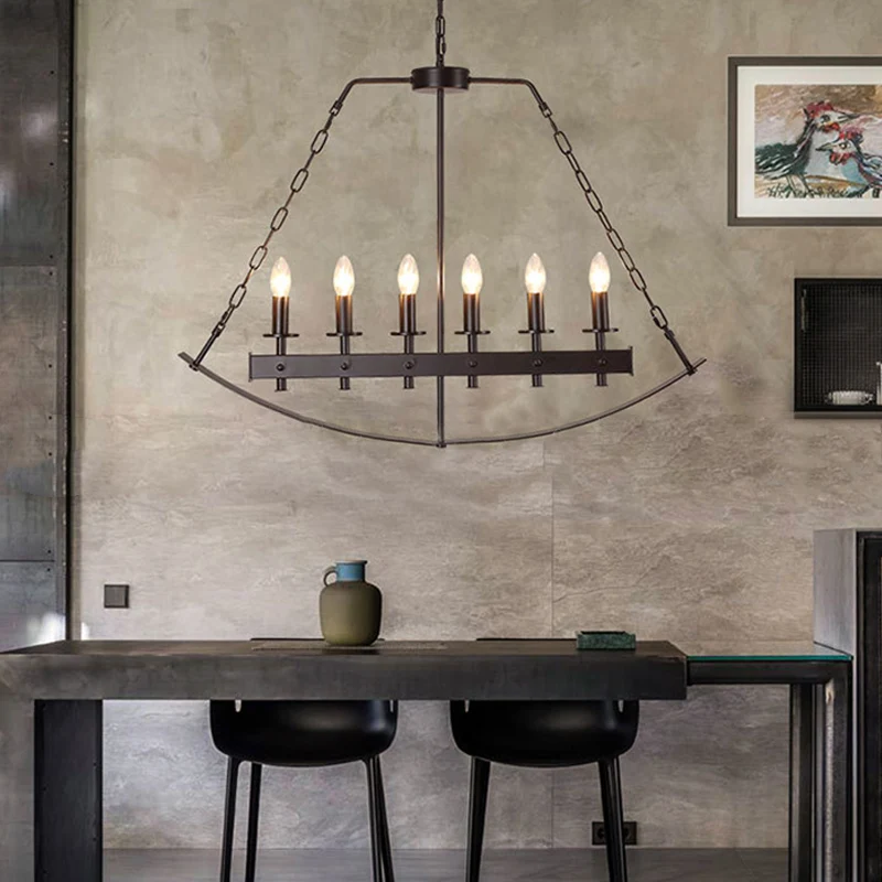 Metalen Black Island Lighting zichtbare lamp 6 lampen Klassieke plafondhanger voor eetkamer Clearhalo