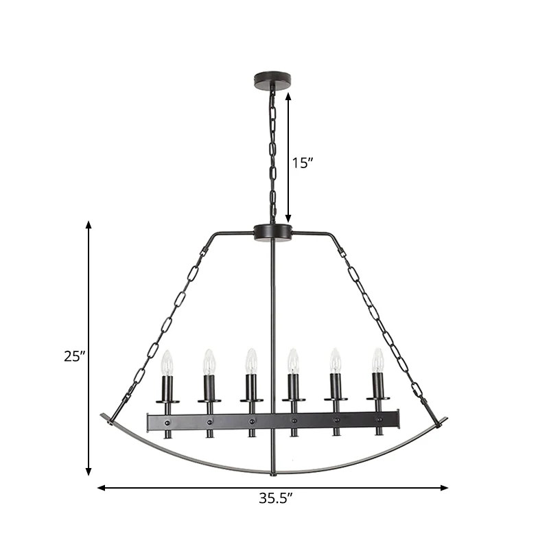 Metalen Black Island Lighting zichtbare lamp 6 lampen Klassieke plafondhanger voor eetkamer Clearhalo