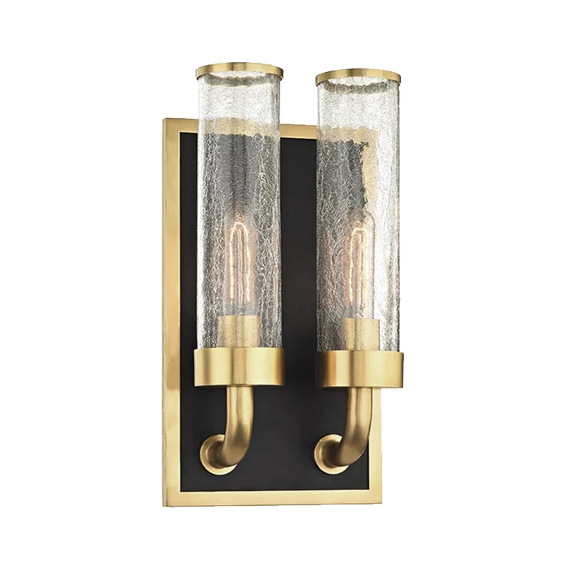 Metalen buis wandverlichting Vintage 1/2 lampen Eetkamer Schans Lichtarmatuur messing met helder craquelé glazen kap Clear...