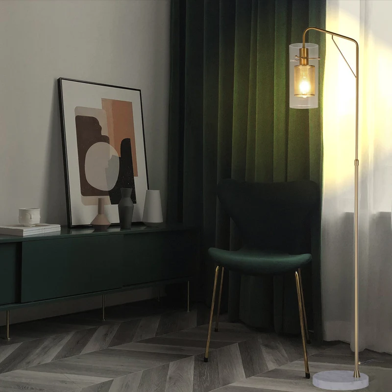 Metalen buisgaas leesvloerlamp postmodern 1 licht gouden staande lamp met helderglazen kap Clearhalo