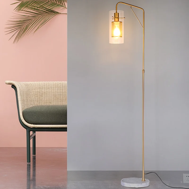 Metalen buisgaas leesvloerlamp postmodern 1 licht gouden staande lamp met helderglazen kap Clearhalo