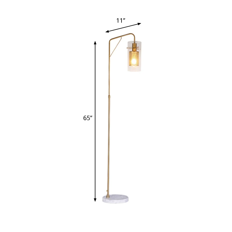Metalen buisgaas leesvloerlamp postmodern 1 licht gouden staande lamp met helderglazen kap Clearhalo