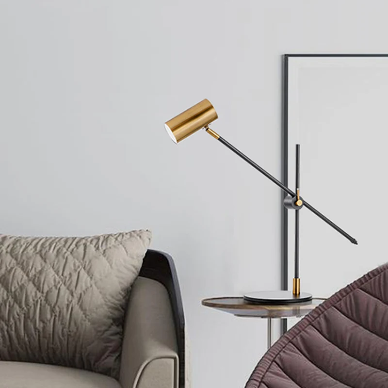 Metalen cilinder tafellamp modern 1-lamps kleine bureaulamp zwart en goud met draaibaar knooppunt Clearhalo