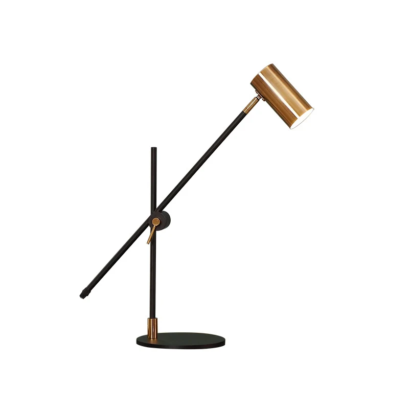 Metalen cilinder tafellamp modern 1-lamps kleine bureaulamp zwart en goud met draaibaar knooppunt Clearhalo