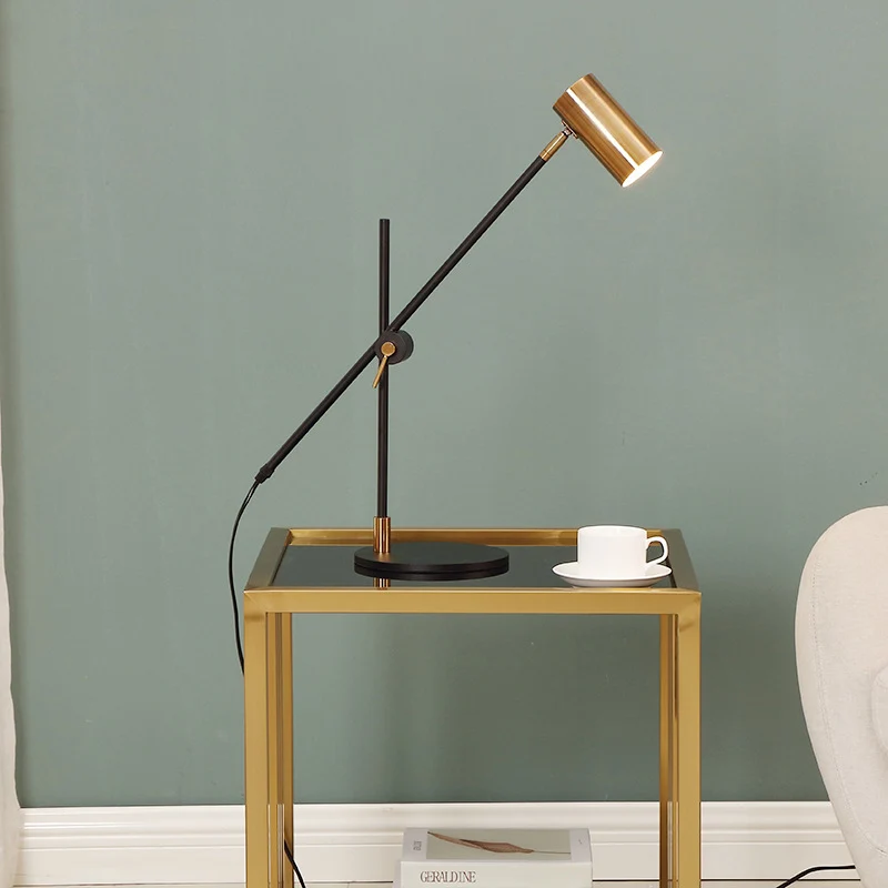 Metalen cilinder tafellamp modern 1-lamps kleine bureaulamp zwart en goud met draaibaar knooppunt Clearhalo