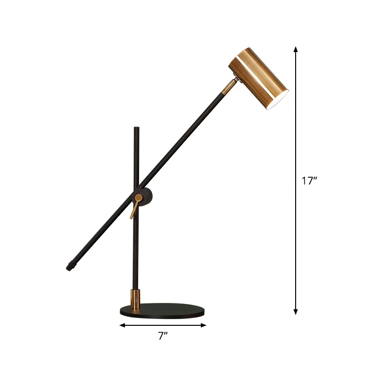Metalen cilinder tafellamp modern 1-lamps kleine bureaulamp zwart en goud met draaibaar knooppunt Clearhalo