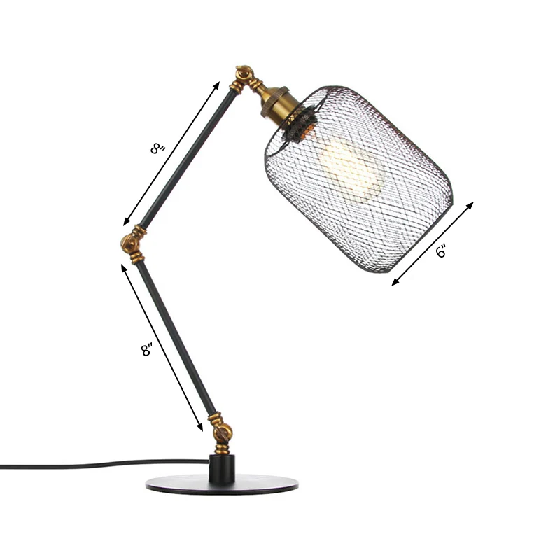 Metalen cilindrische tafelverlichting, industriële stijl, 1 lamp, zwart/messing afwerking, verstelbare tafellamp met gaass...