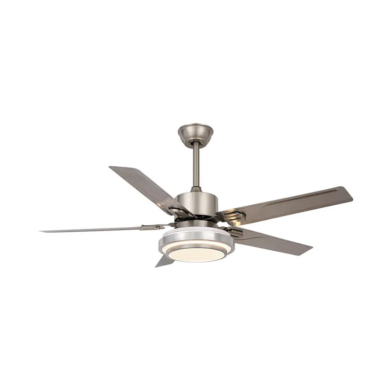 Metalen cirkel hangende ventilator licht modernisme slaapkamer 48" W LED semi-inbouwlamp nikkel met 5 zilveren bladen, fre...