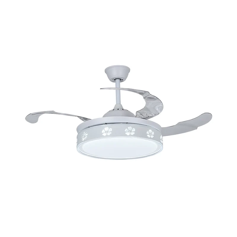 Metalen cirkel semi-gemonteerde verlichting Modernisme Wit 3-bladige LED-hanglamp met bloesemontwerp, 42 "breedte Clearhalo