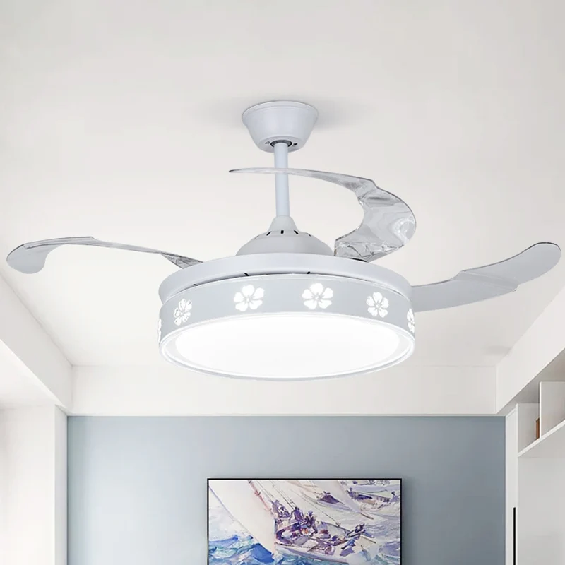 Metalen cirkel semi-gemonteerde verlichting Modernisme Wit 3-bladige LED-hanglamp met bloesemontwerp, 42 "breedte Clearhalo
