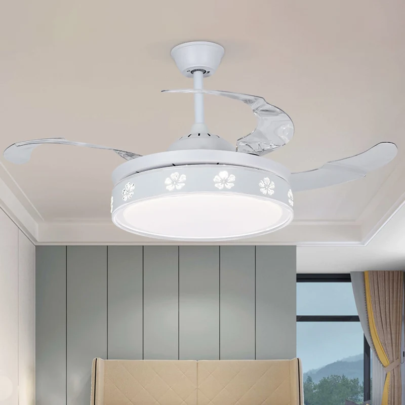 Metalen cirkel semi-gemonteerde verlichting Modernisme Wit 3-bladige LED-hanglamp met bloesemontwerp, 42 "breedte Clearhalo