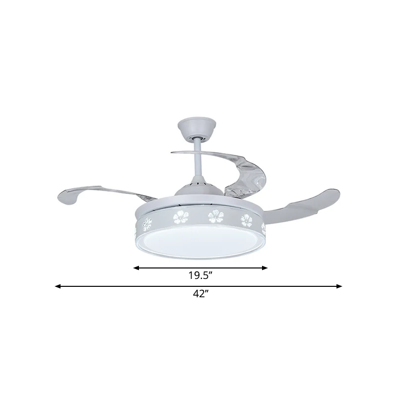 Metalen cirkel semi-gemonteerde verlichting Modernisme Wit 3-bladige LED-hanglamp met bloesemontwerp, 42 "breedte Clearhalo