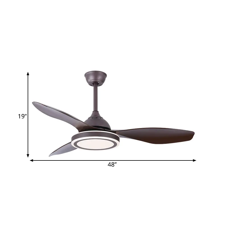Metalen cirkel semi-inbouwlamp modernisme slaapkamer LED-hangventilator licht donkere koffie met 3 bruine bladen, 48" bree...