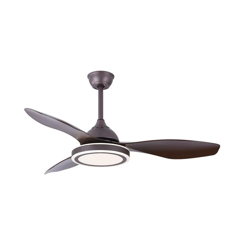 Metalen cirkel semi-inbouwlamp modernisme slaapkamer LED-hangventilator licht donkere koffie met 3 bruine bladen, 48" bree...