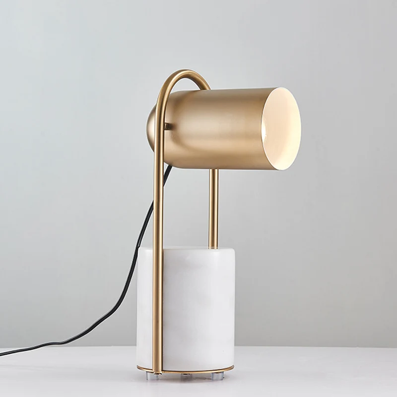Metalen cloche tafelstandaard licht Designer 1-lichts messing nachtkastjelamp met wit marmeren voetstuk Clearhalo