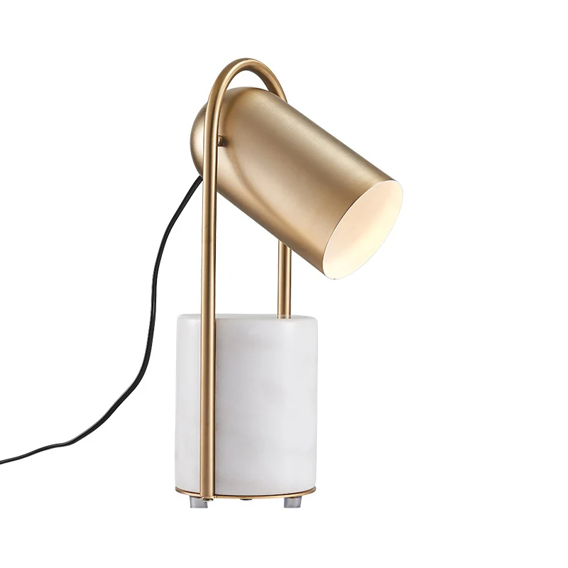 Metalen cloche tafelstandaard licht Designer 1-lichts messing nachtkastjelamp met wit marmeren voetstuk Clearhalo