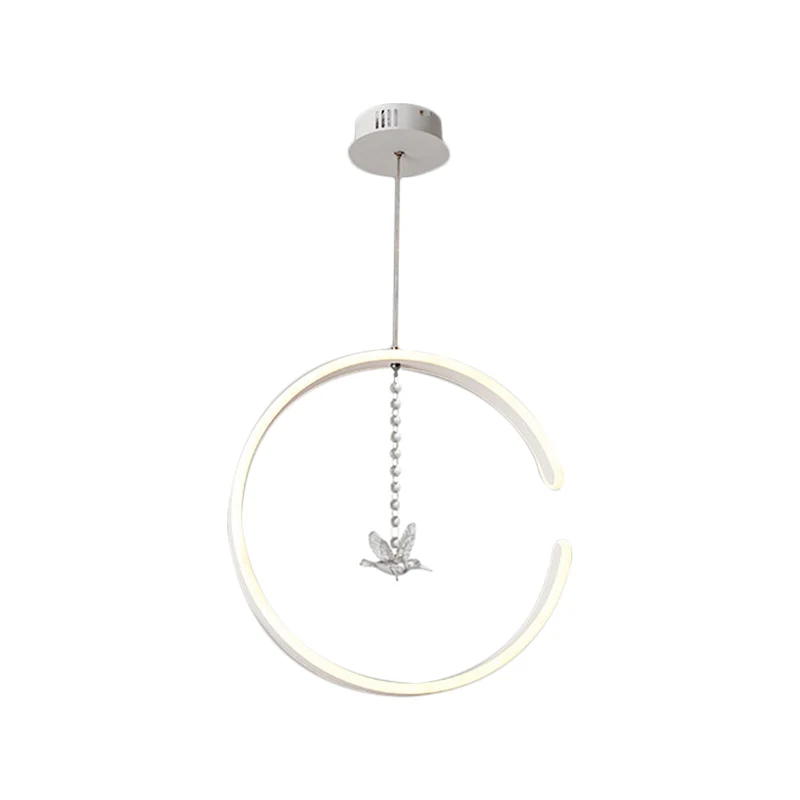 Metalen C-vormige ophangverlichting Minimalisme Zwart/wit LED-hanglampenset met bungelende kristallen vogel warm/wit licht...