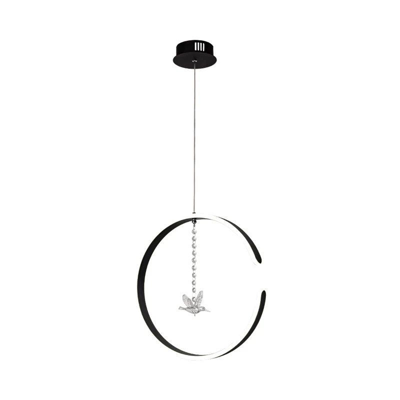 Metalen C-vormige ophangverlichting Minimalisme Zwart/wit LED-hanglampenset met bungelende kristallen vogel warm/wit licht...