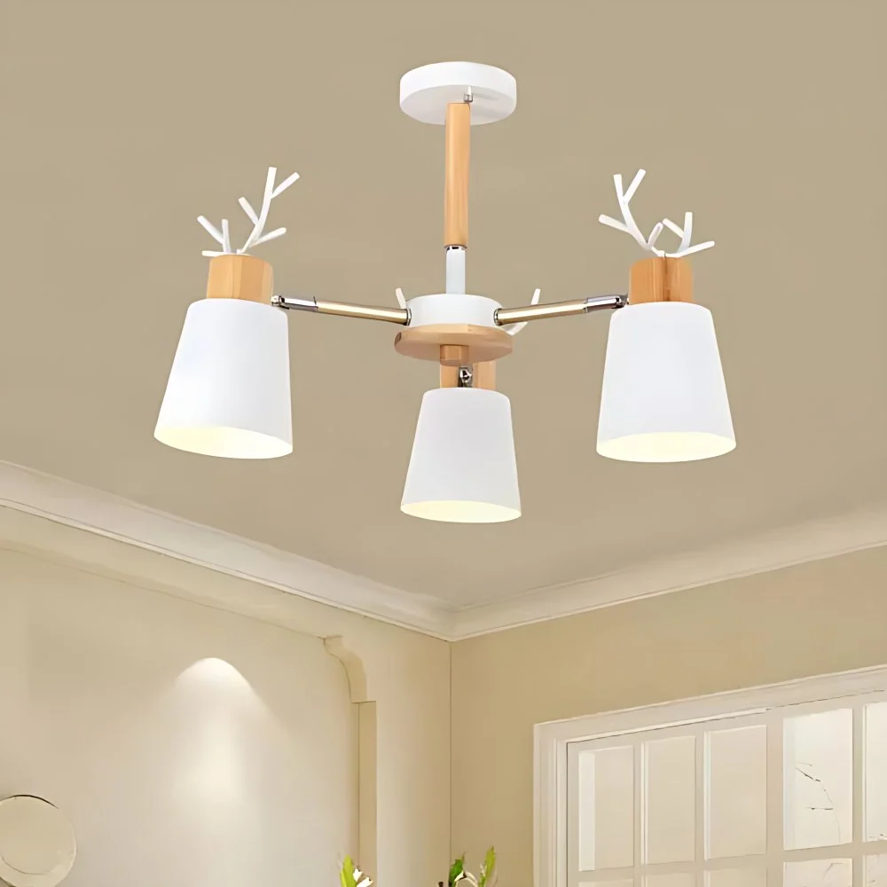 Metalen emmer hanglamp met gewei kroonluchter Scandinavische stijl wit voor woonkamer Clearhalo