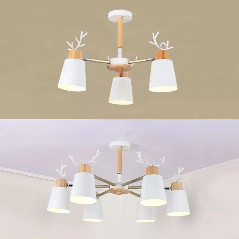 Metalen emmer hanglamp met gewei kroonluchter Scandinavische stijl wit voor woonkamer Clearhalo