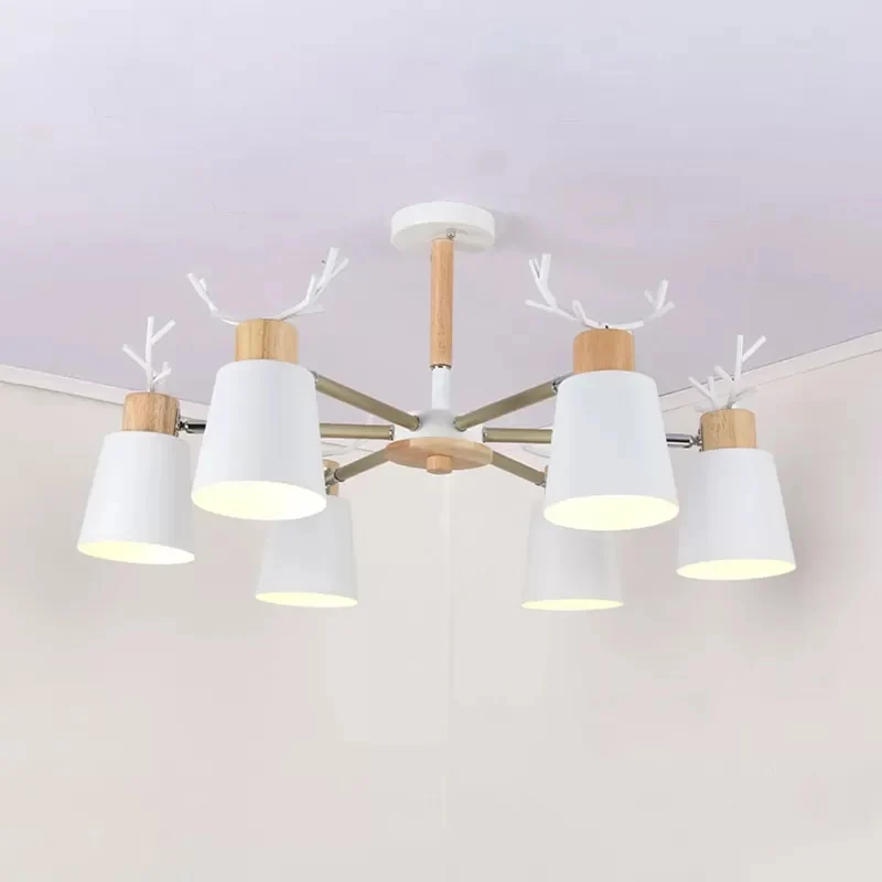 Metalen emmer hanglamp met gewei kroonluchter Scandinavische stijl wit voor woonkamer Clearhalo