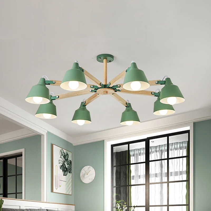 Metalen emmer schaduw kroonluchter Multi-Head Macaron hanglamp voor de kleuterschool Clearhalo