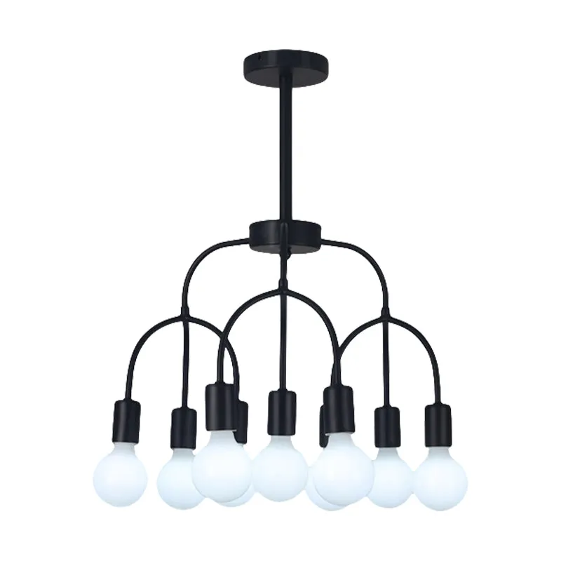 Metalen gebogen armkroonluchter Multi-Head hedendaagse zwart/gouden hanglamp voor woonkamer Clearhalo