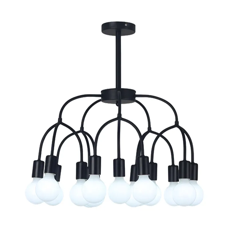 Metalen gebogen armkroonluchter Multi-Head hedendaagse zwart/gouden hanglamp voor woonkamer Clearhalo