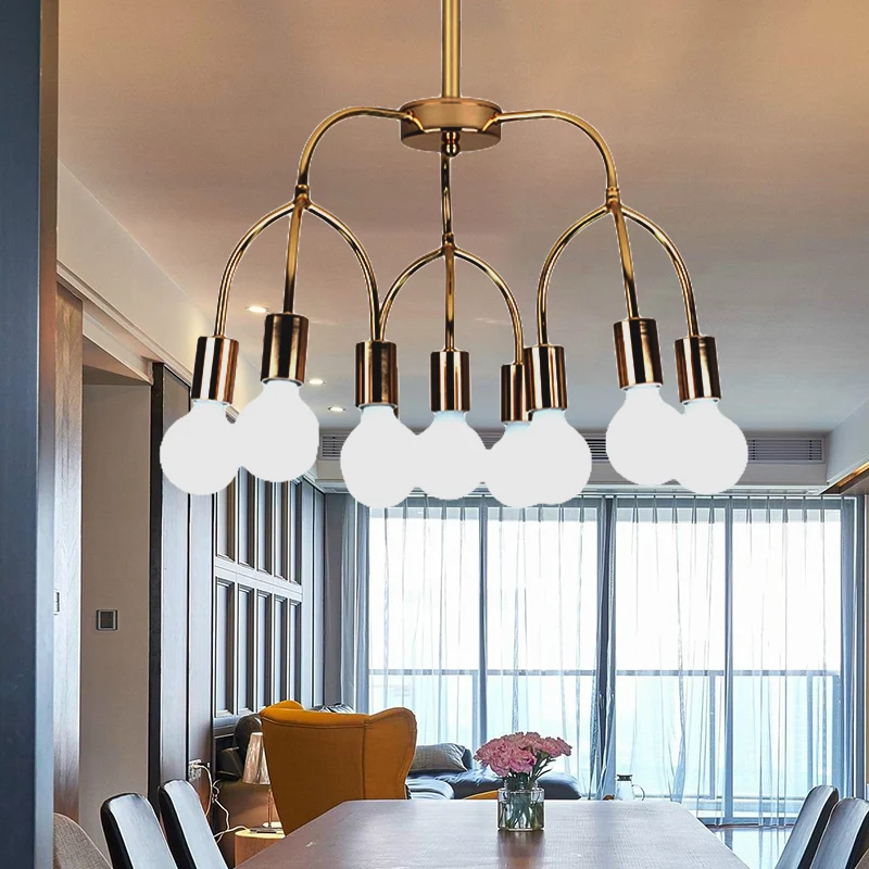 Metalen gebogen armkroonluchter Multi-Head hedendaagse zwart/gouden hanglamp voor woonkamer Clearhalo
