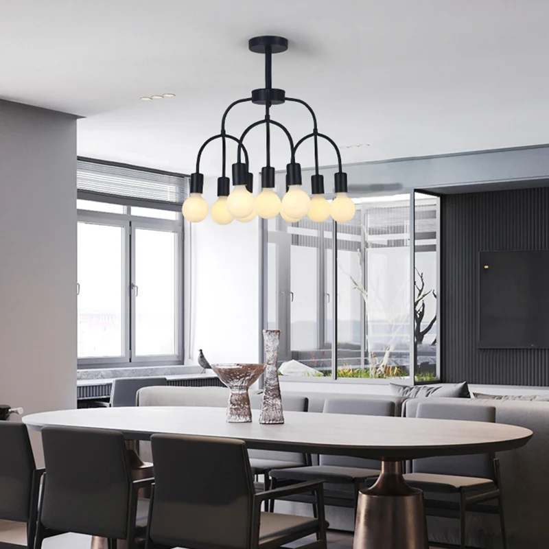 Metalen gebogen armkroonluchter Multi-Head hedendaagse zwart/gouden hanglamp voor woonkamer Clearhalo