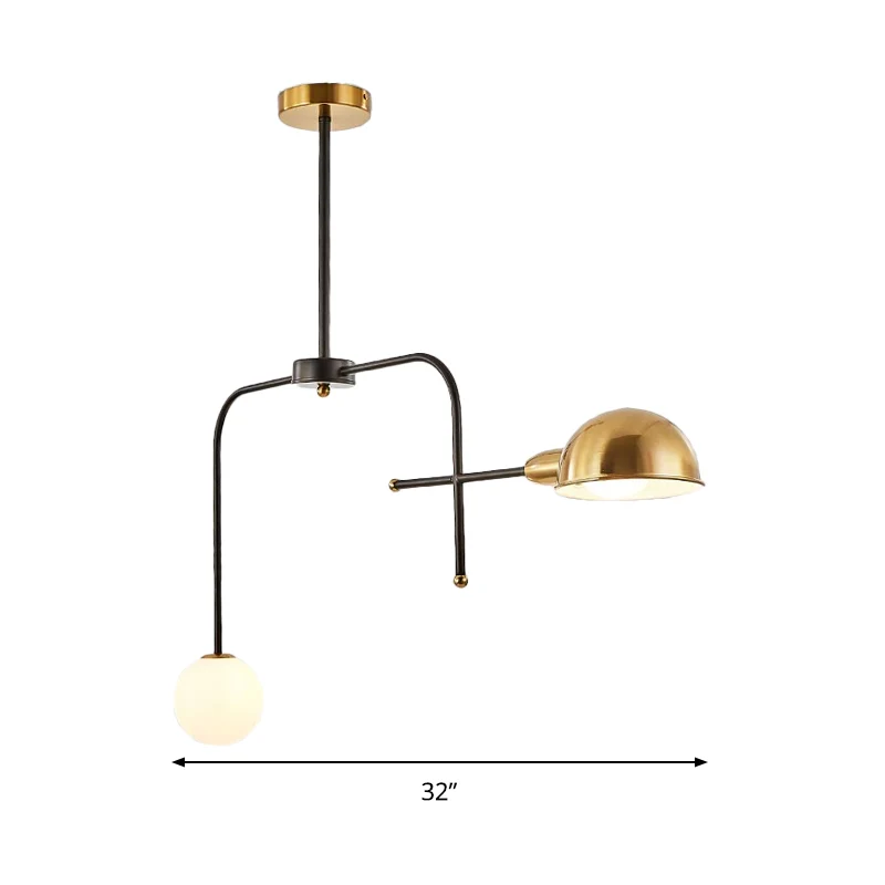 Metalen gewapende hangende kroonluchter moderne 2/4 lampen zwart en goud plafond hanglamp Clearhalo