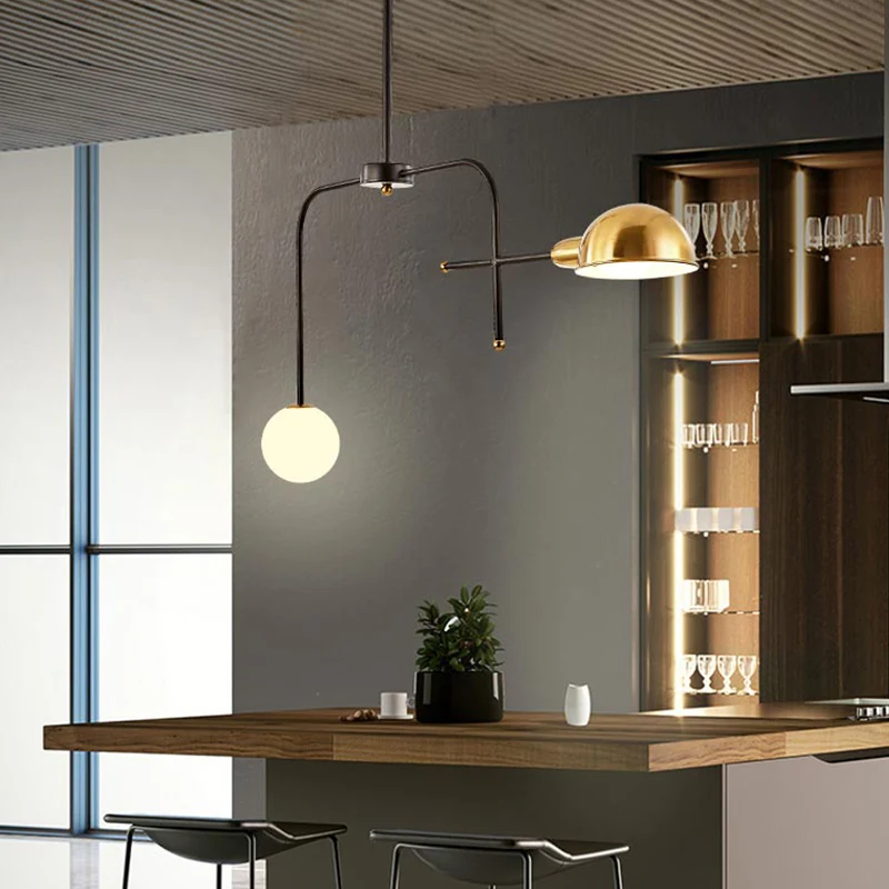 Metalen gewapende hangende kroonluchter moderne 2/4 lampen zwart en goud plafond hanglamp Clearhalo