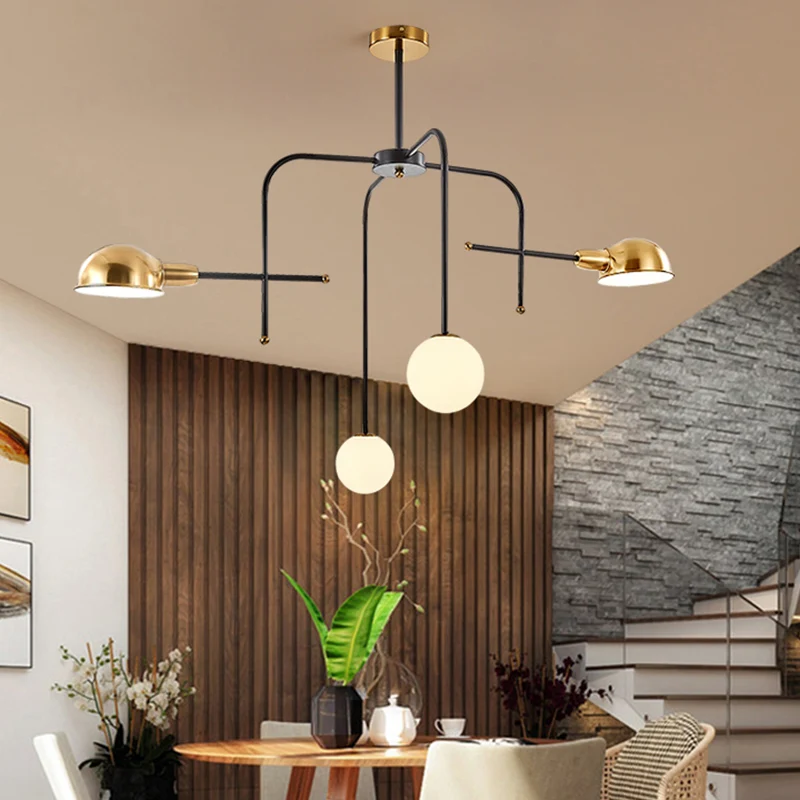 Metalen gewapende hangende kroonluchter moderne 2/4 lampen zwart en goud plafond hanglamp Clearhalo
