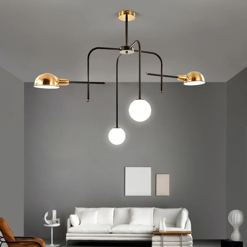 Metalen gewapende hangende kroonluchter moderne 2/4 lampen zwart en goud plafond hanglamp Clearhalo