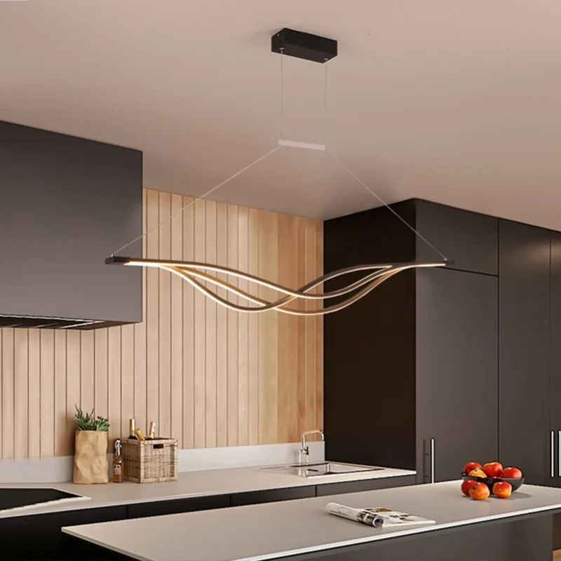 Metalen golfvormige eilandlamp Minimalistische LED-hanglamp voor eetkamer Clearhalo