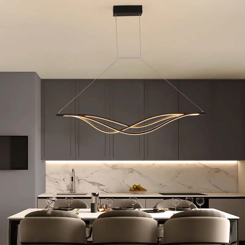 Metalen golfvormige eilandlamp Minimalistische LED-hanglamp voor eetkamer Clearhalo