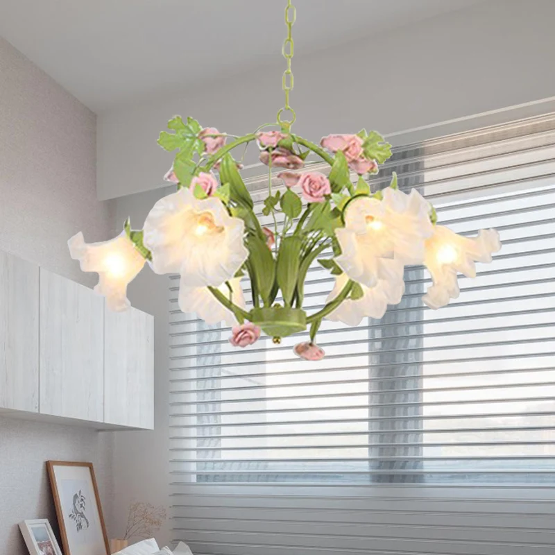 Metalen groene kroonluchter verlichting ronde 3/6 koppen landelijke stijl roos hangende lamp voor eetkamer Clearhalo