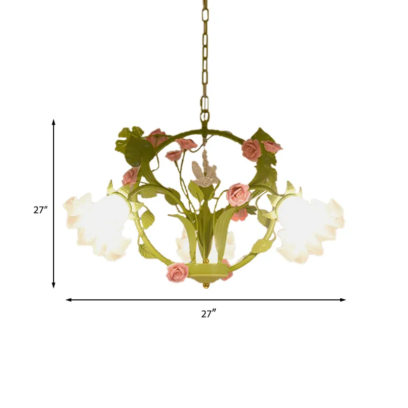 Metalen groene kroonluchter verlichting ronde 3/6 koppen landelijke stijl roos hangende lamp voor eetkamer Clearhalo
