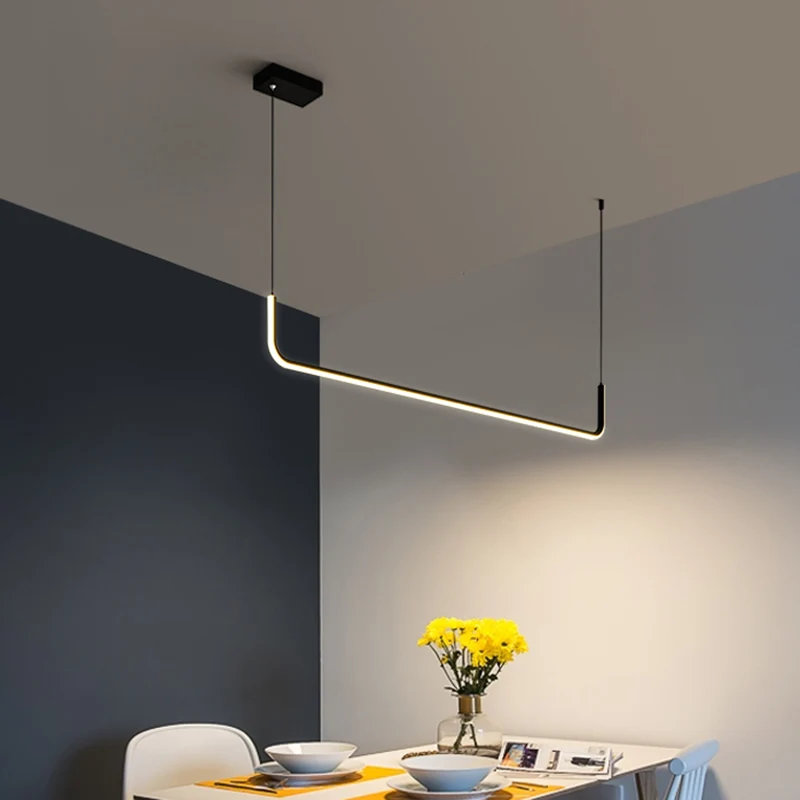 Metalen halve rechthoekige hanglampset, eenvoudige LED Black Island-verlichtingsarmatuur warm/wit licht Clearhalo