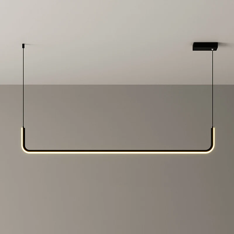 Metalen halve rechthoekige hanglampset, eenvoudige LED Black Island-verlichtingsarmatuur warm/wit licht Clearhalo